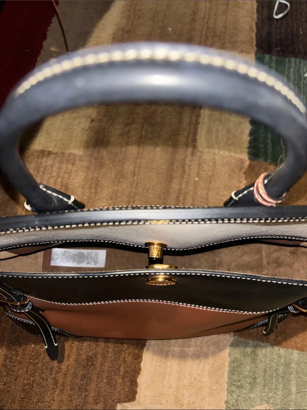 Burberry Leather Tote Bag in Brown, Black and Cream
